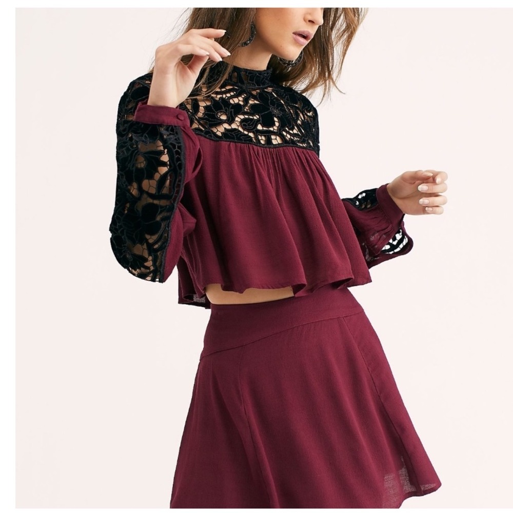 Free People Set Top and Skirt Burgundy Lace